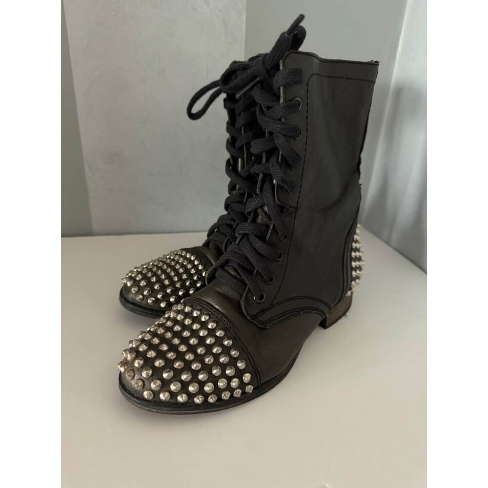 Steve‎ Madden Tarrney Leather Boots laceup/zipper/studded